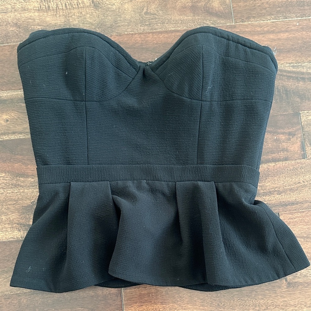 BCBG  Strapless Peplum Top